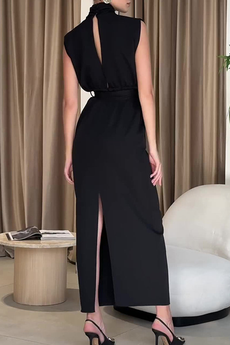 Celebrities Backless Slit Half a Turtleneck One Step Skirt Dresses