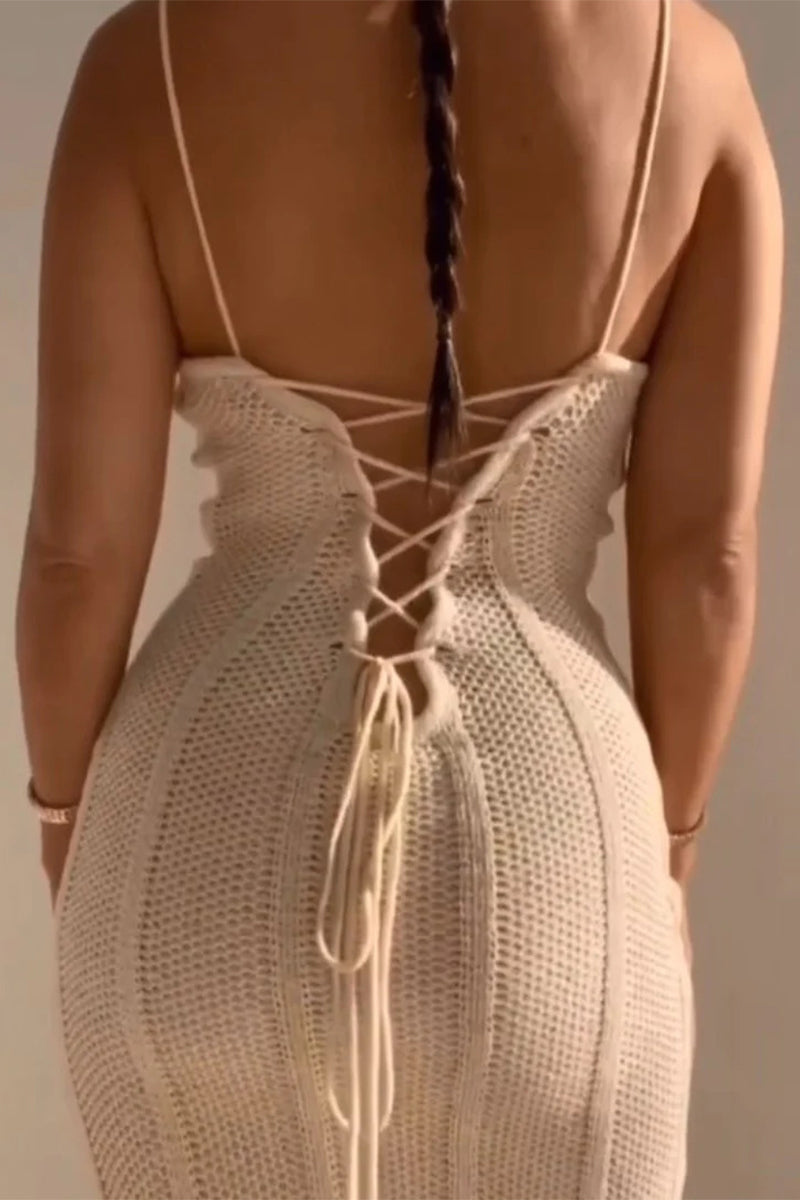 Backless Strap Design Weave Strapless One Step Skirt Dresses