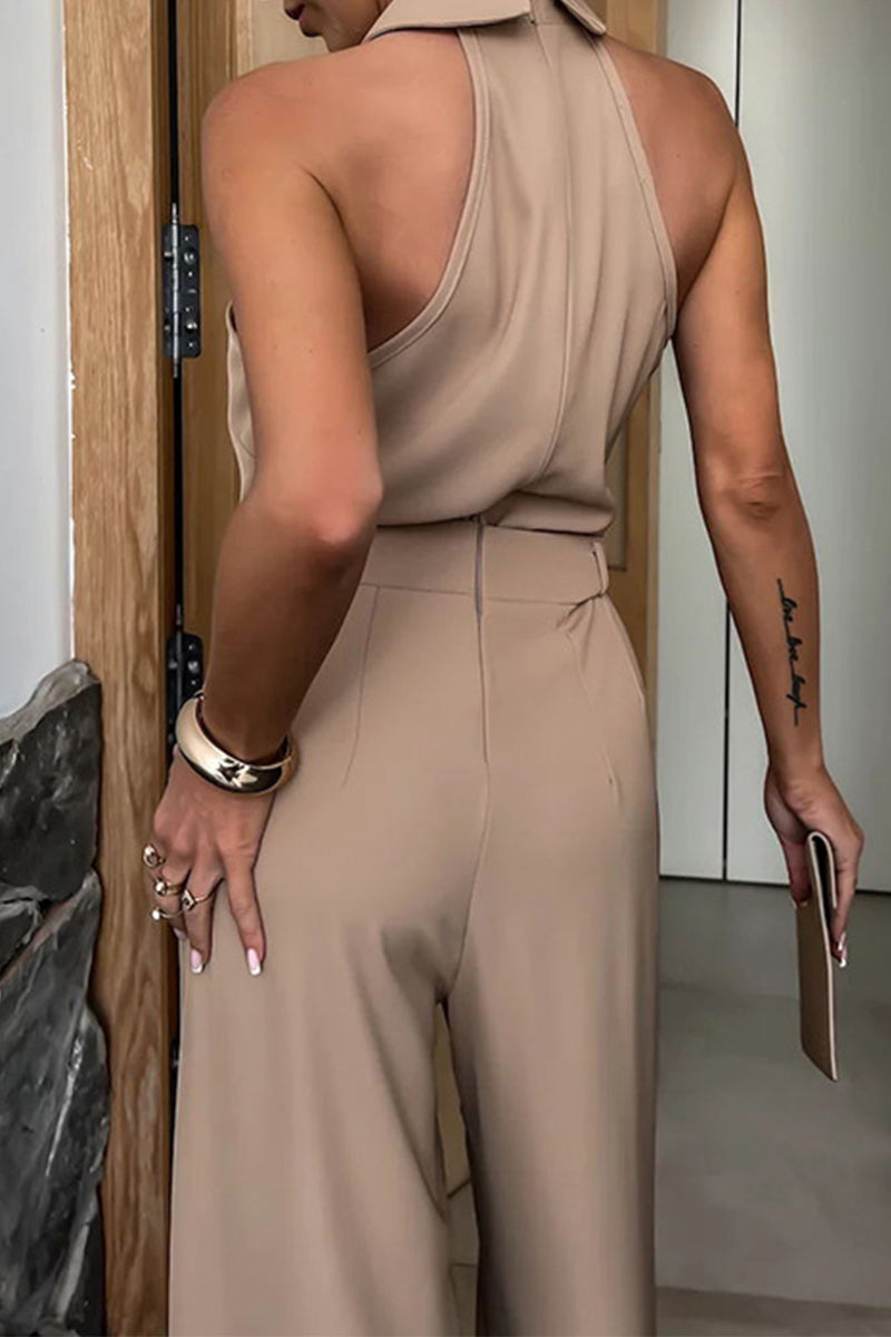British Style Pocket Zipper Halter Jumpsuits(4 Colors)