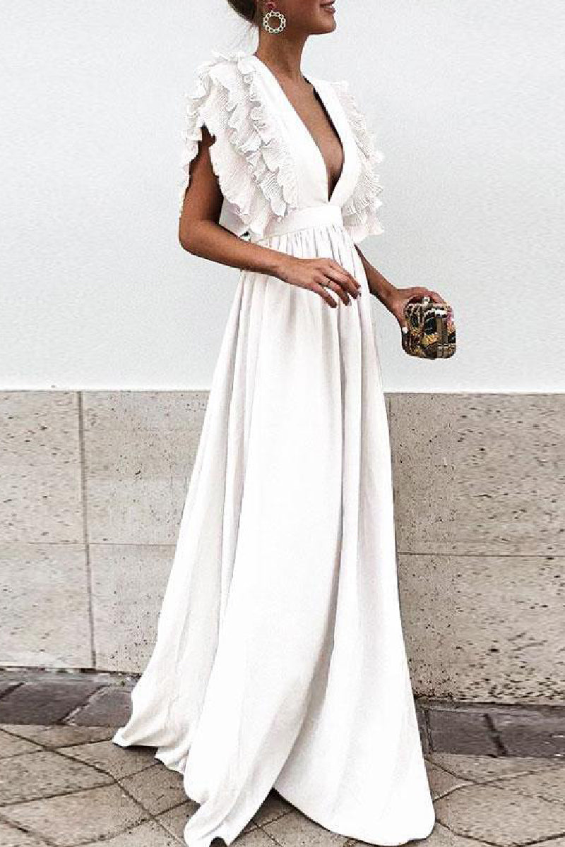 Backless V Neck Long Dresses(6 Colors)