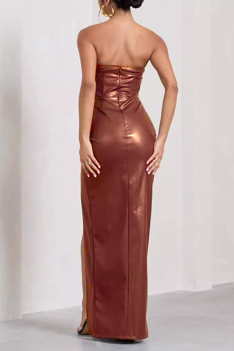 Backless Slit Strapless One Step Skirt Dresses