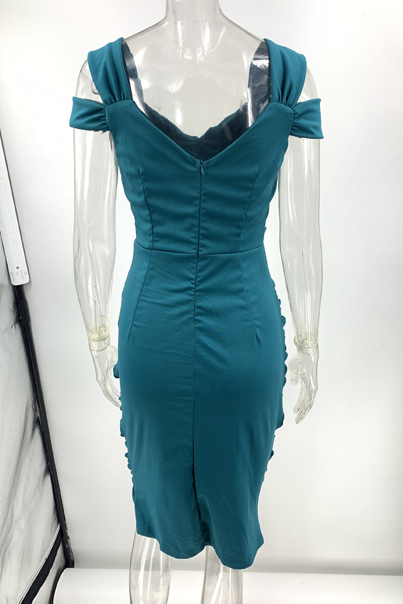 Fold V Neck One Step Skirt Dresses(3 Colors)