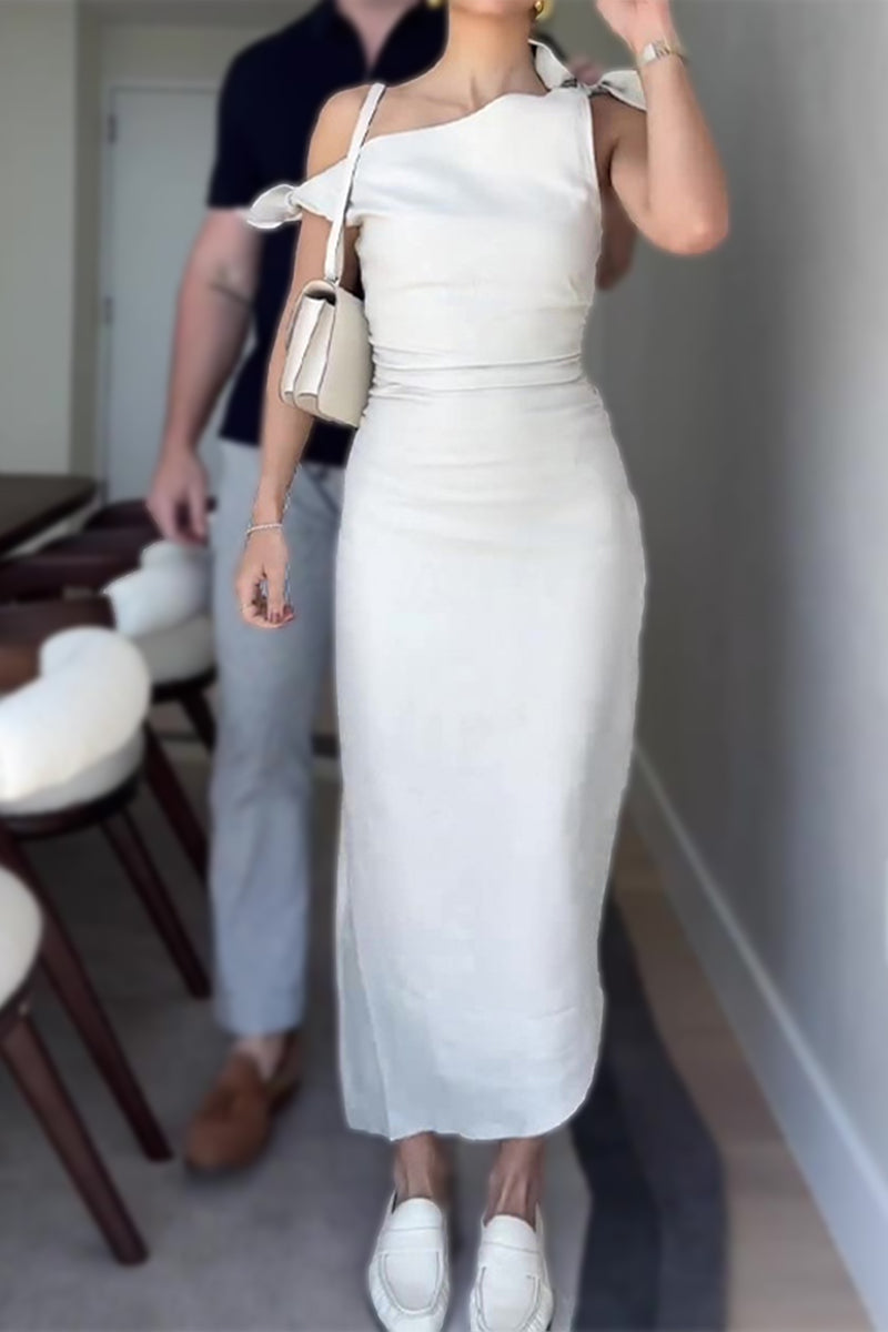 Knotted Oblique Collar One Step Skirt Dresses