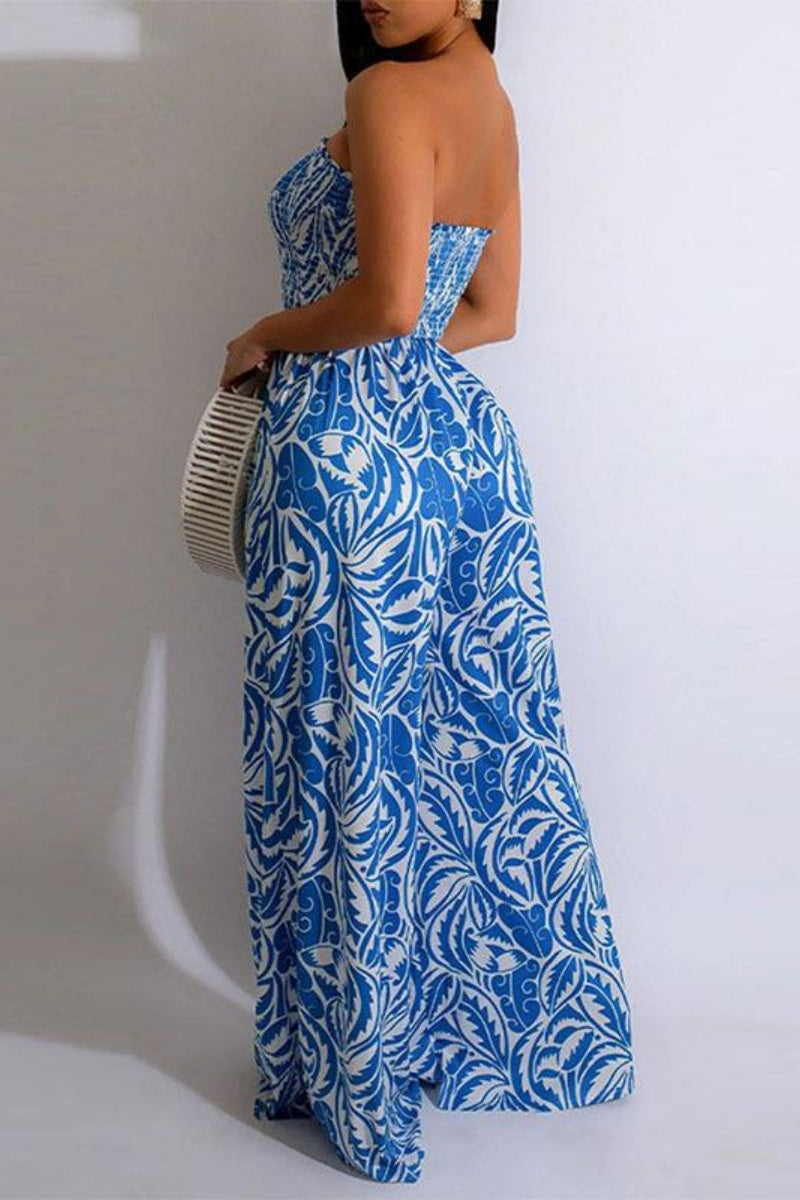 Print Strapless Bodycon Jumpsuits(4 Colors)