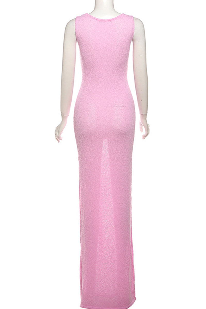 Celebrities Color Patchwork O Neck Long Dresses