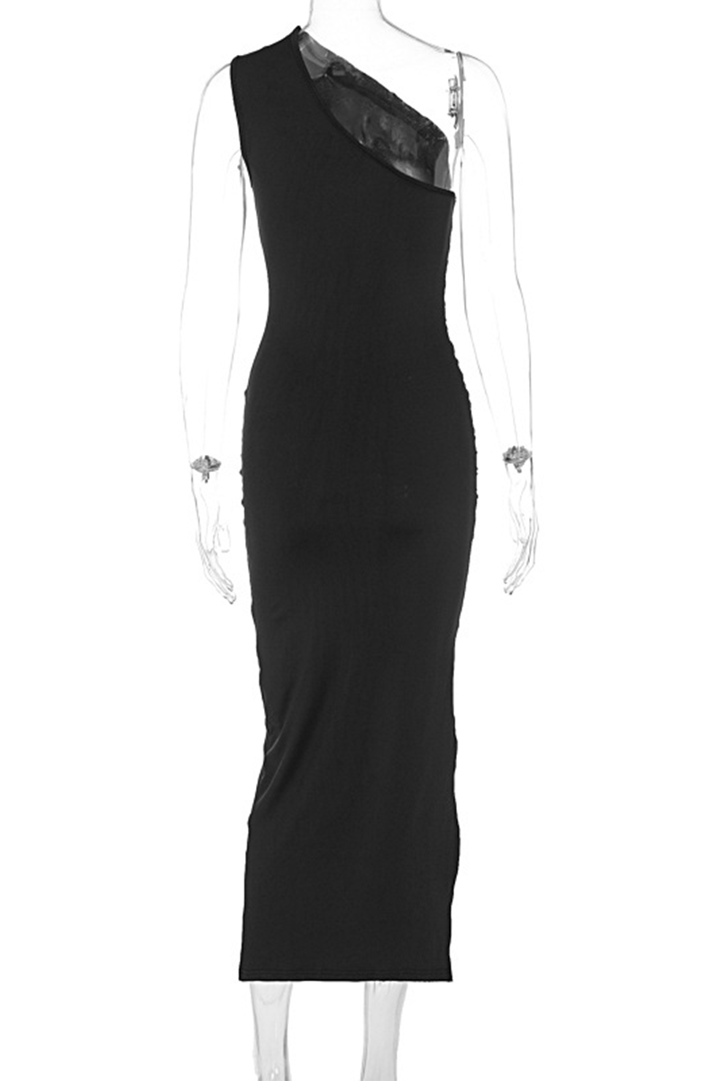 Color Slit Oblique Collar One Step Skirt Dresses