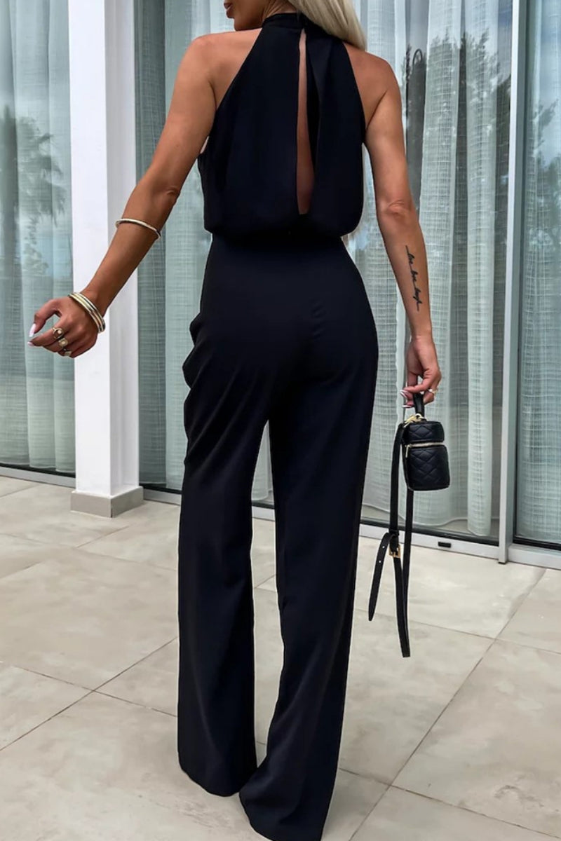 Color Hollow Out Patchwork Half a Turtleneck Regular Jumpsuits(4 Colors)