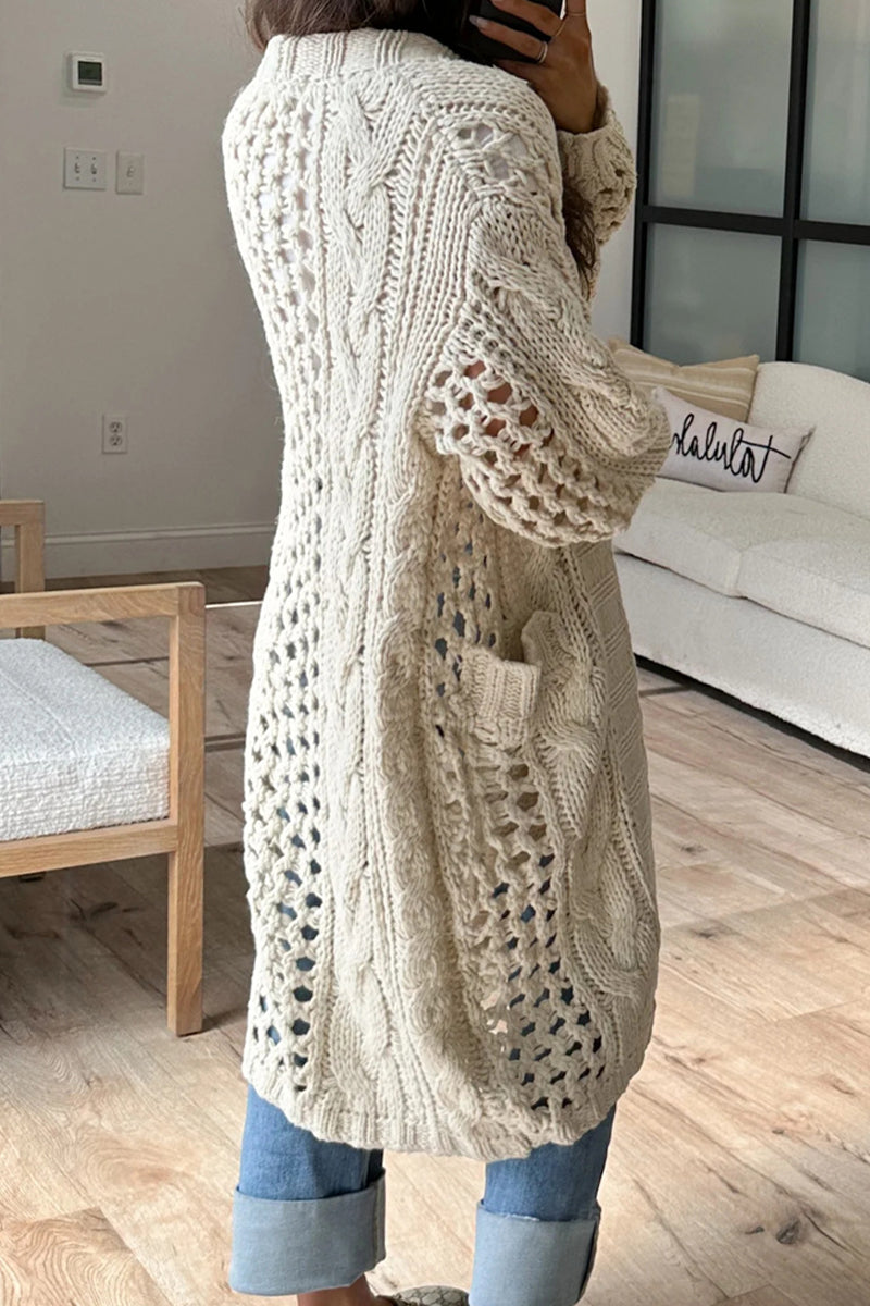 Daily Color Hollow Out Pocket Cardigan Collar Cardigans