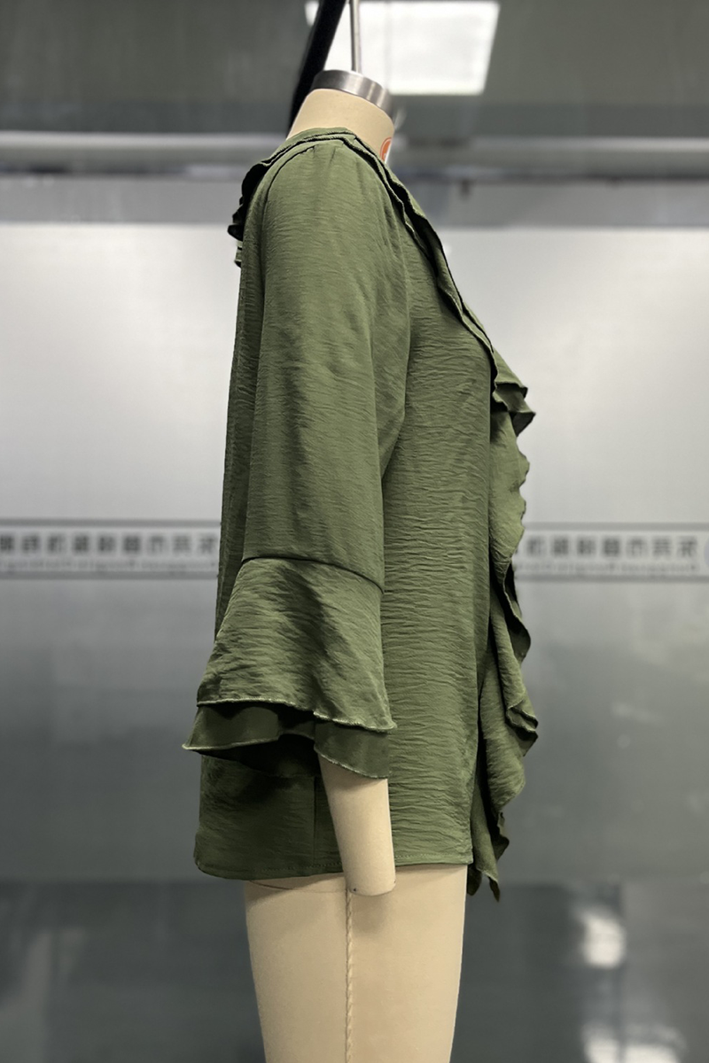 Daily Color Ruffle V Neck Blouses(7 Colors)