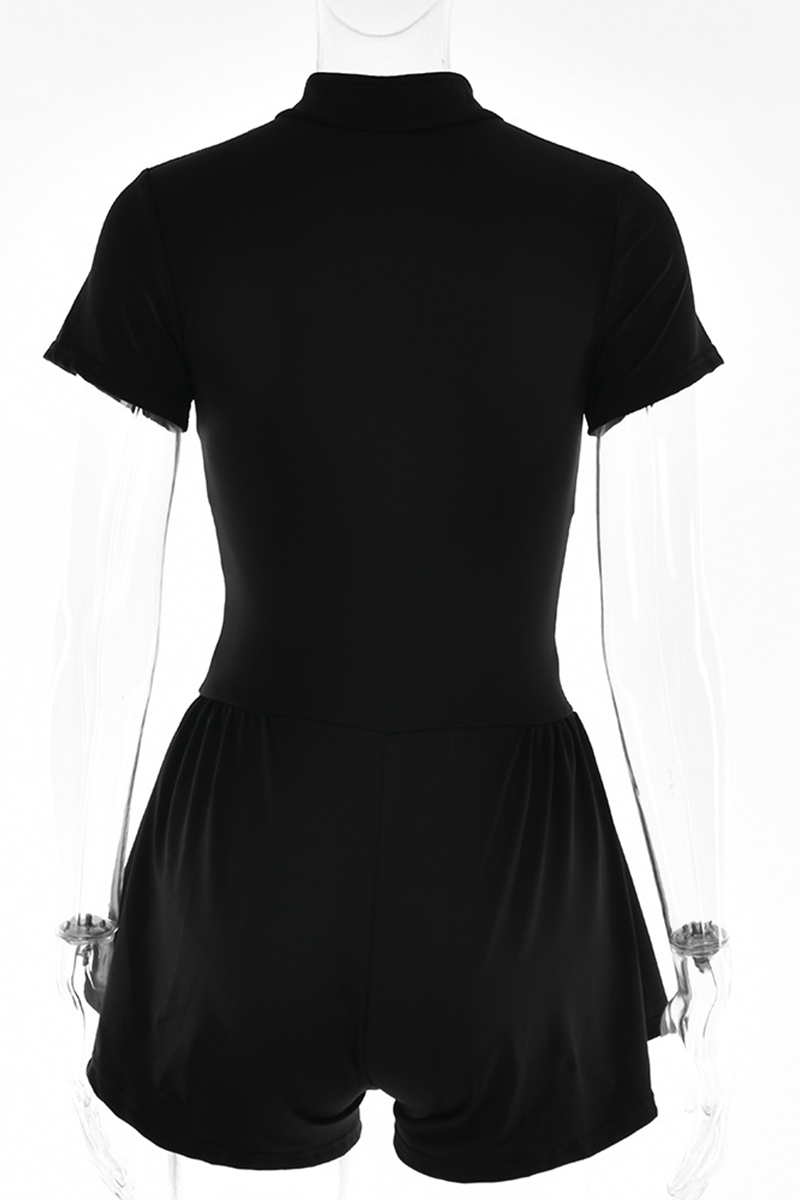 Zipper Mandarin Collar Regular Rompers(3 Colors)