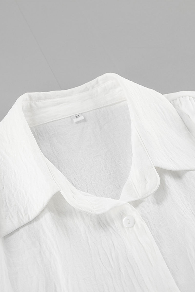 Lace Up Buttons Turndown Collar Blouses
