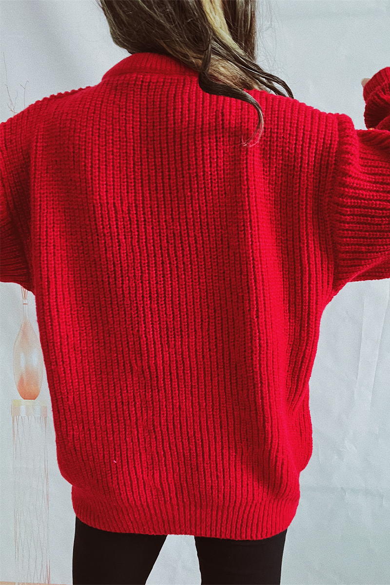 Santa Claus Christmas Tree Patchwork Weave O Neck Sweaters