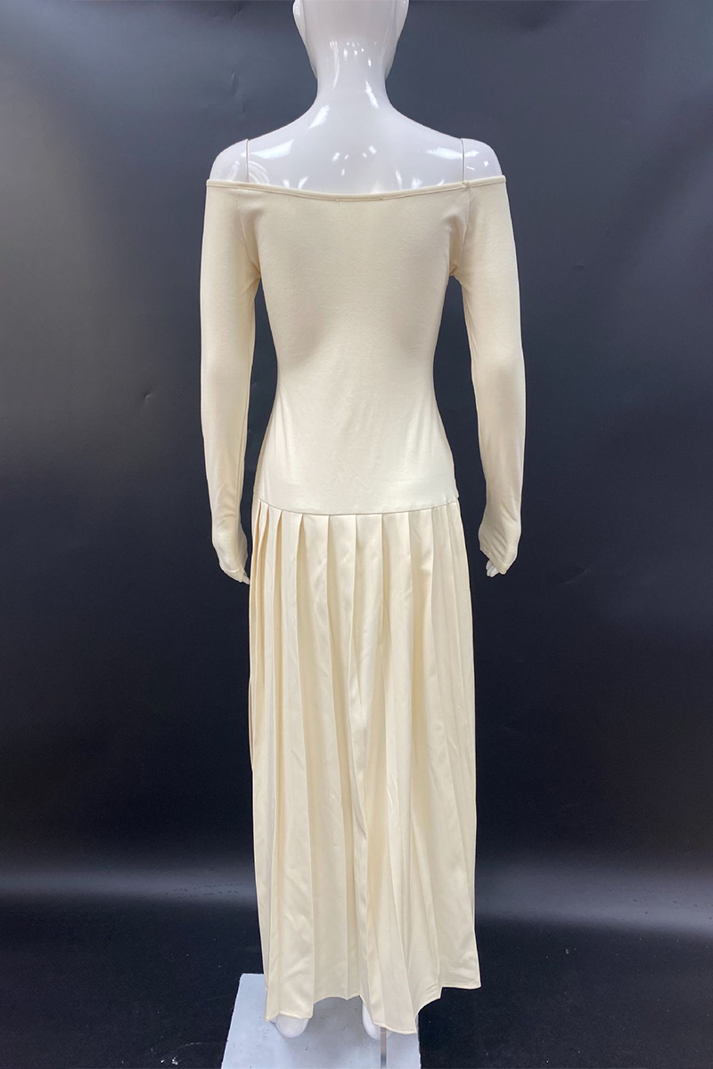 Patchwork Ruched Without Belt Off Shoulder Long Dresses(no Waist Belt)