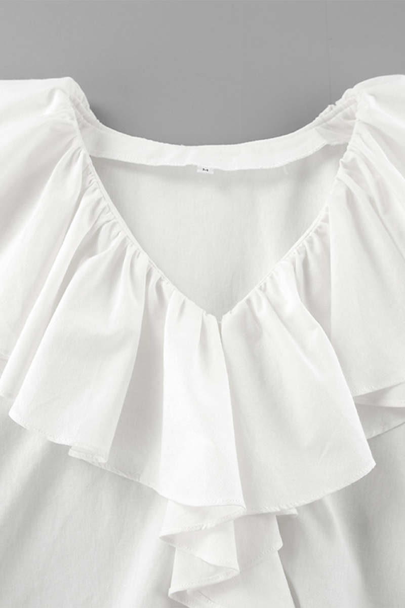 Color Ruffle V Neck Blouses