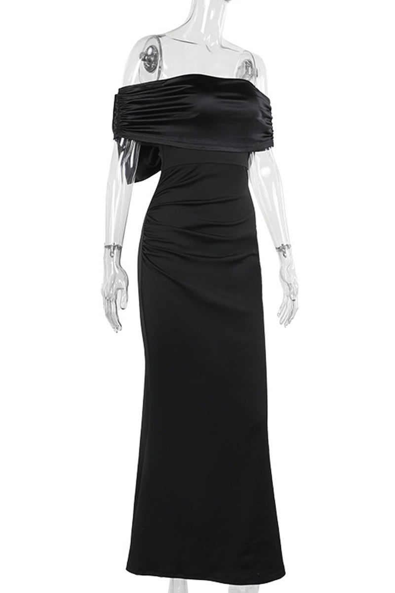 Patchwork Backless Bow Decor Off Shoulder Long Dresses