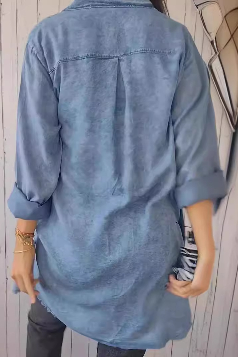 Distressed Buttons Turndown Collar Blouses(4 Colors)