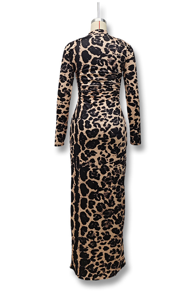 Snakeskin Print Stripe Contrast Half a Turtleneck One Step Skirt Dresses