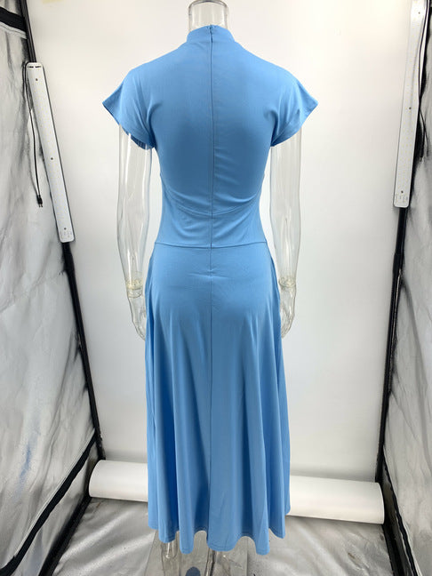 Pocket Slit Zipper Half a Turtleneck Long Dresses