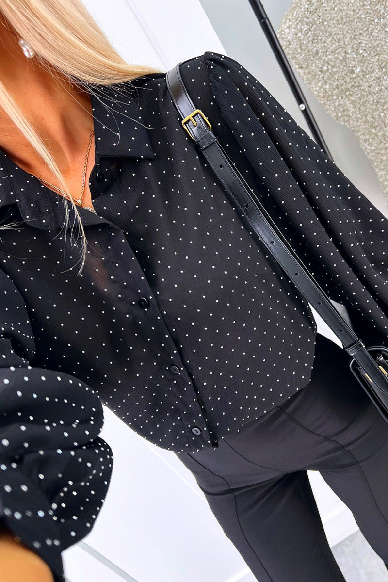 Polka Dot Buttons Turndown Collar Blouses