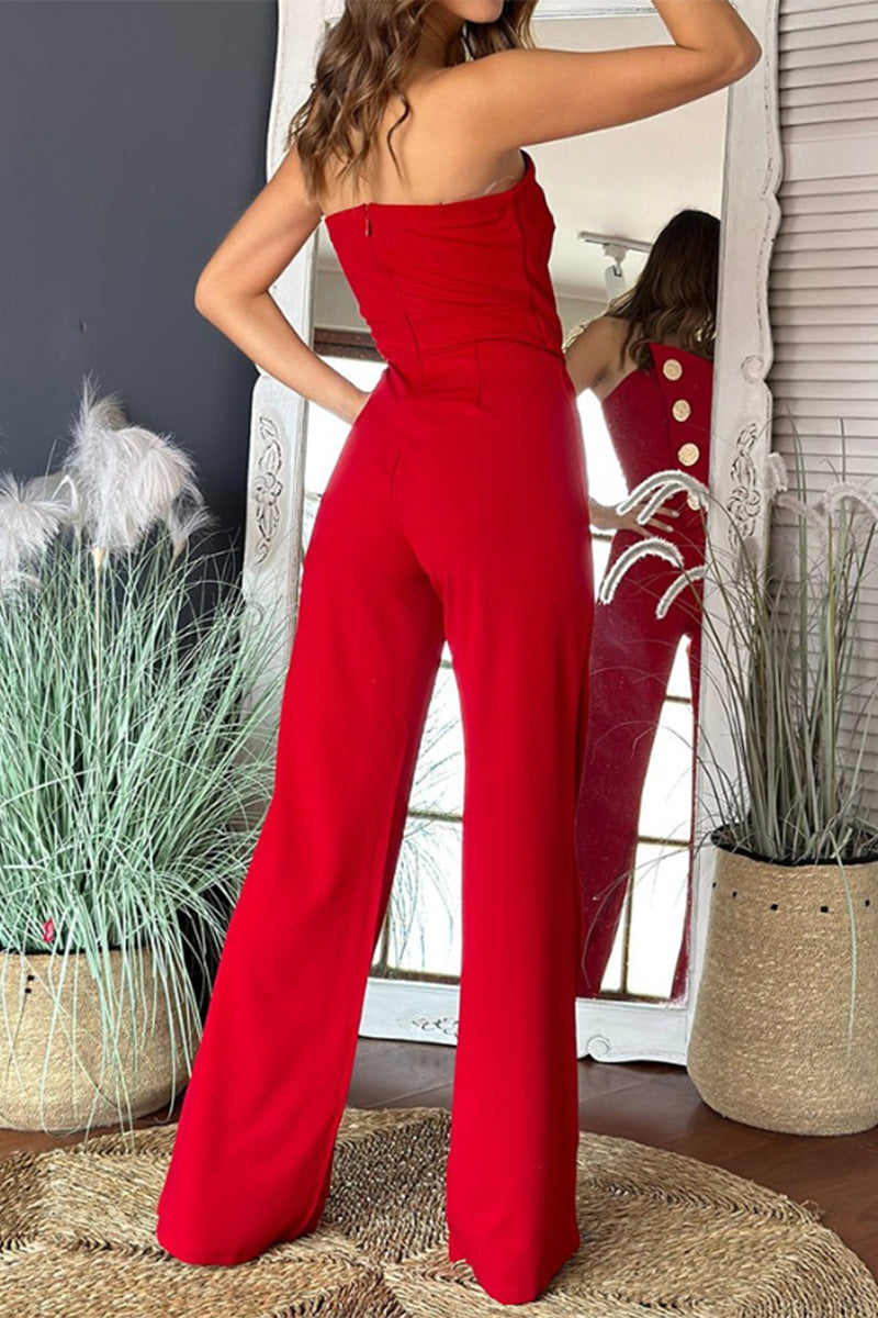 Buttons Irregular Strapless Regular Jumpsuits(6 Colors)