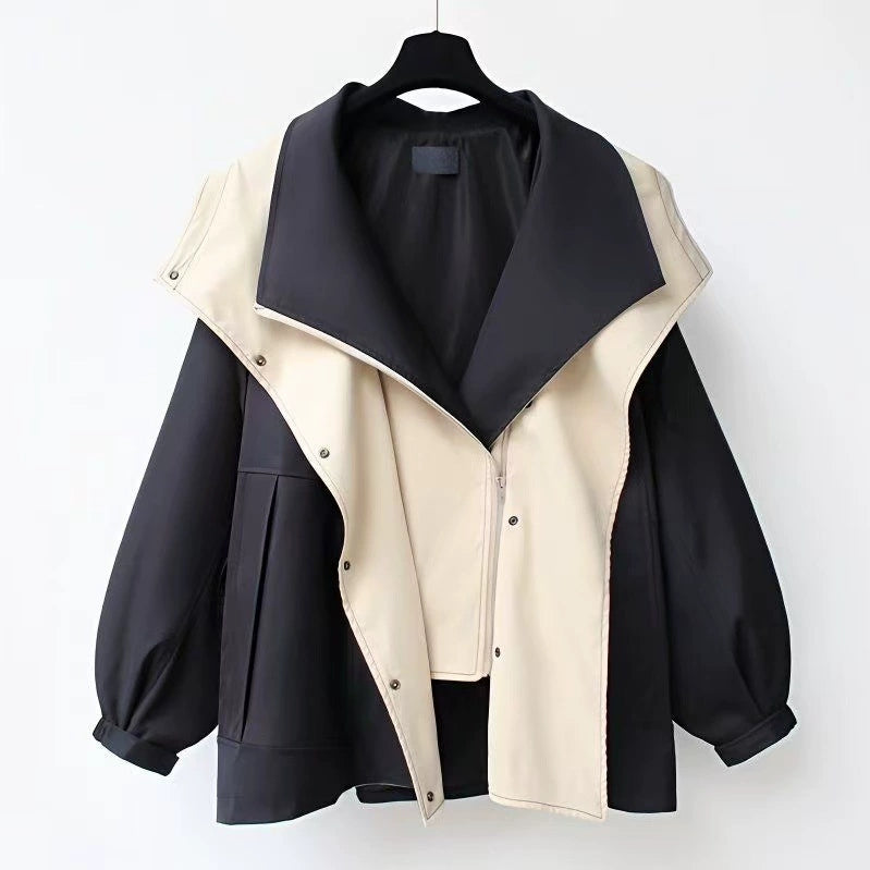 Lapel Loose Hooded Zippered Trench Coat