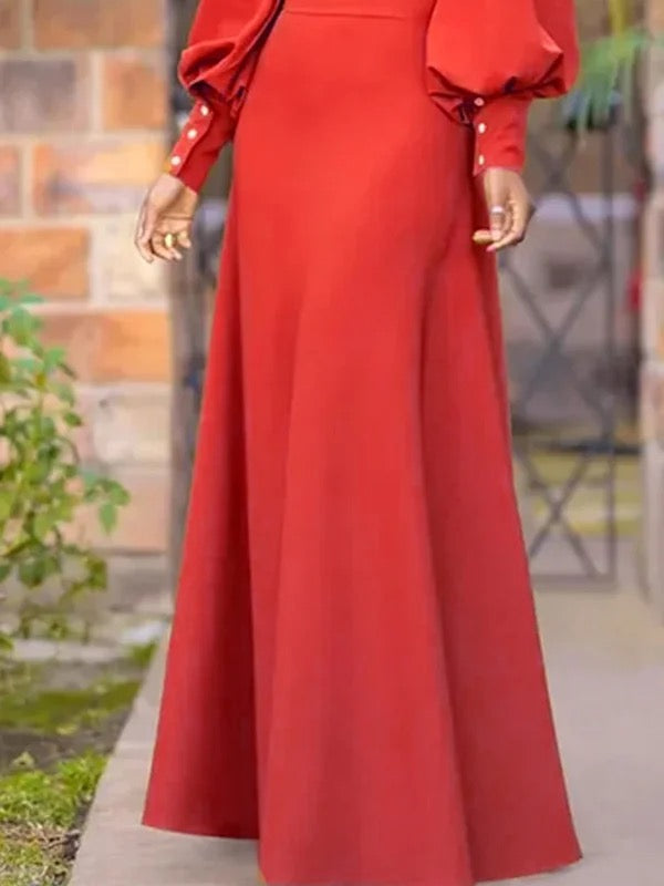 Long Sleeves Loose Buttoned Hollow Color Split-joint Round-neck Maxi Dresses