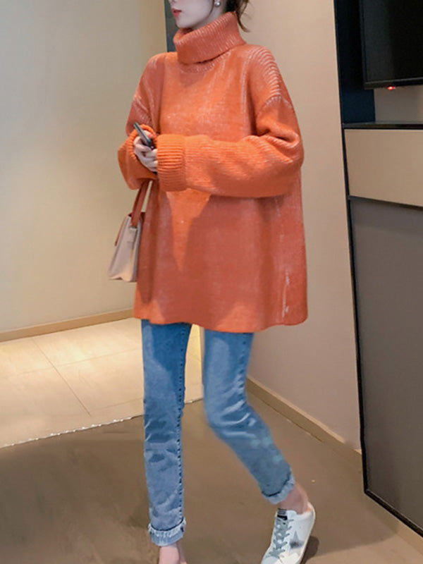 Design Loose Blue Contrast Color High-neck Long Sleeve Sweater An1054