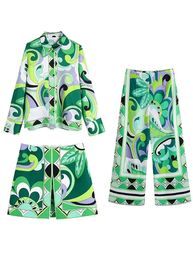 Printed Long Sleeves Shirts and Pants Sets