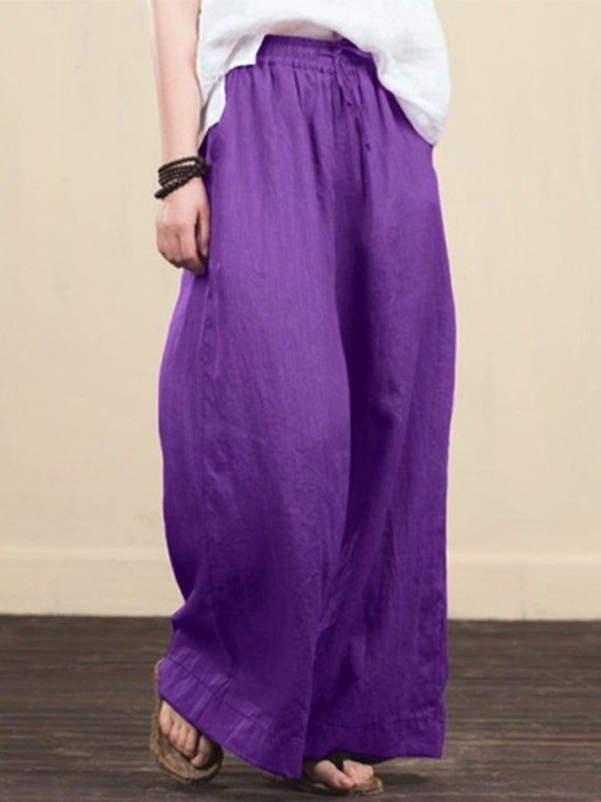 Elastic Waist Cotton-linen Wide-leg Pants