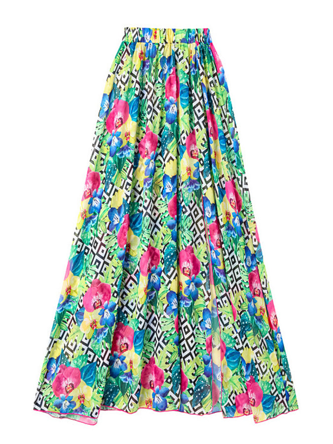 3d Orchid One Piece Swimsuit With Neck Scarf and Skirt