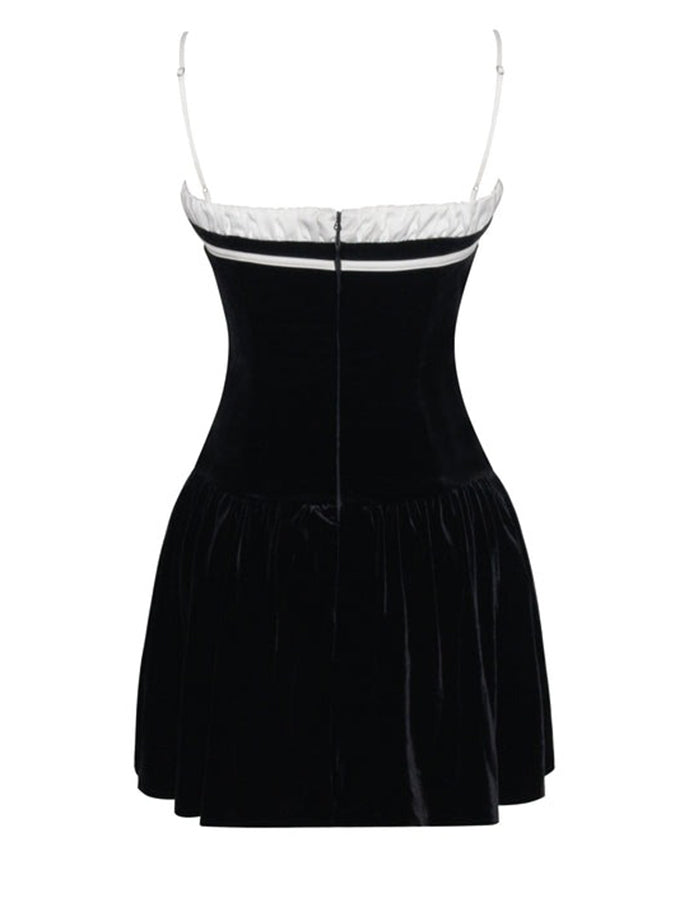 Black and White Velvet a Line Corset Mini Dress