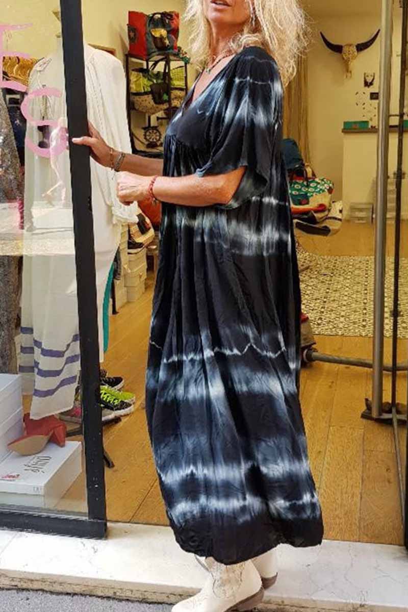 Printed Tie-dye V-neck Maxi Dress