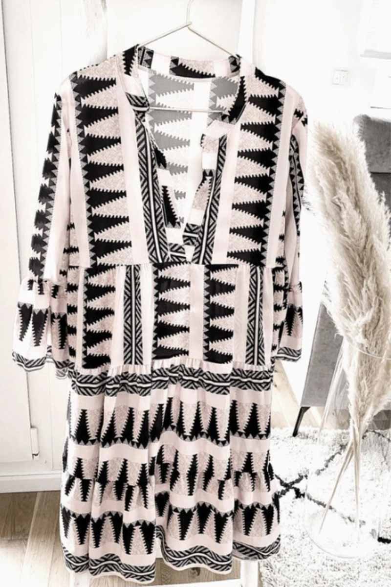 Geometric Print V-neck Mini Dress