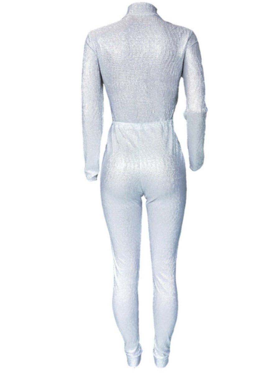 Sequined Zipper Design Jumpsuit Ar5080