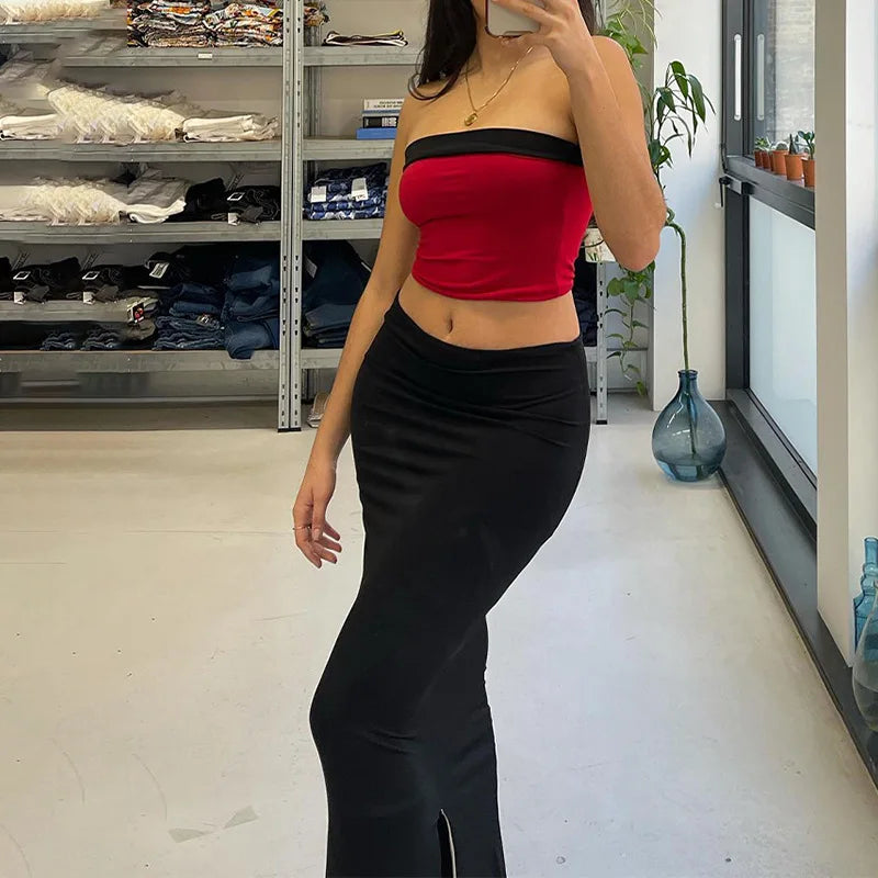Party Y2k Beach Strapless Crop Top and Long Bodycon Skirt