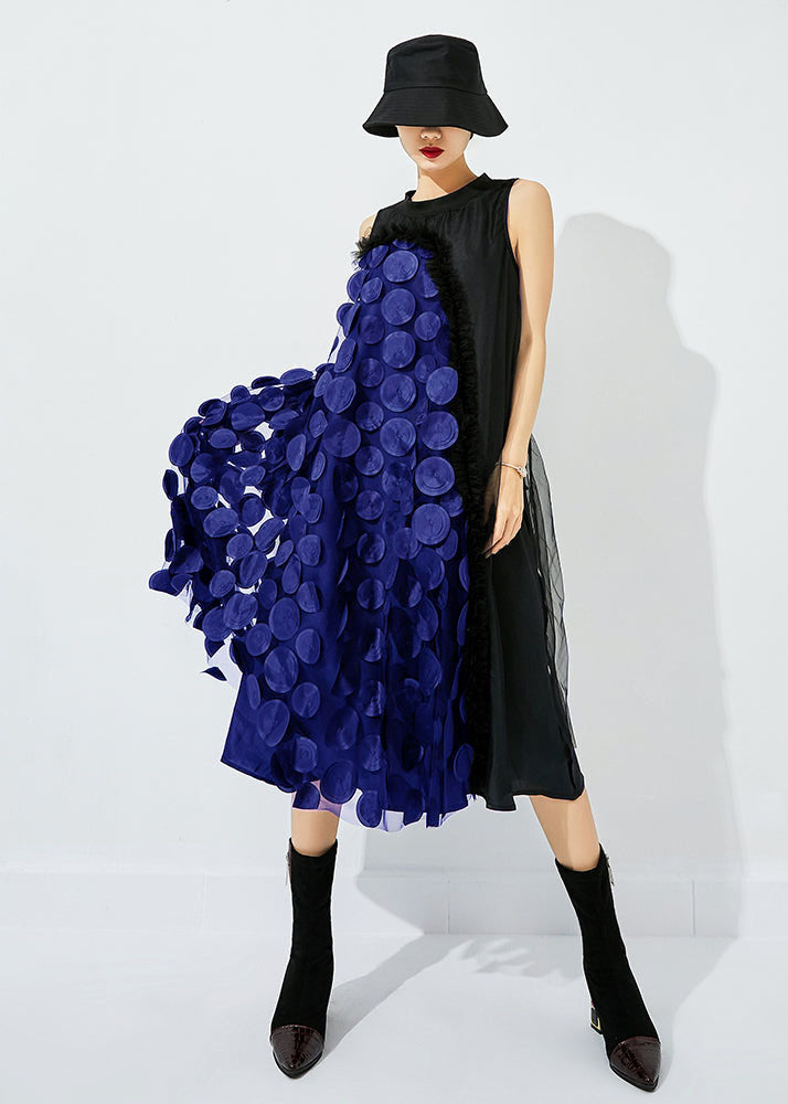 Light Green-black Dot Asymmetrical Patchwork Wrinkled Tulle Maxi Dress Sleeveless Ly0868