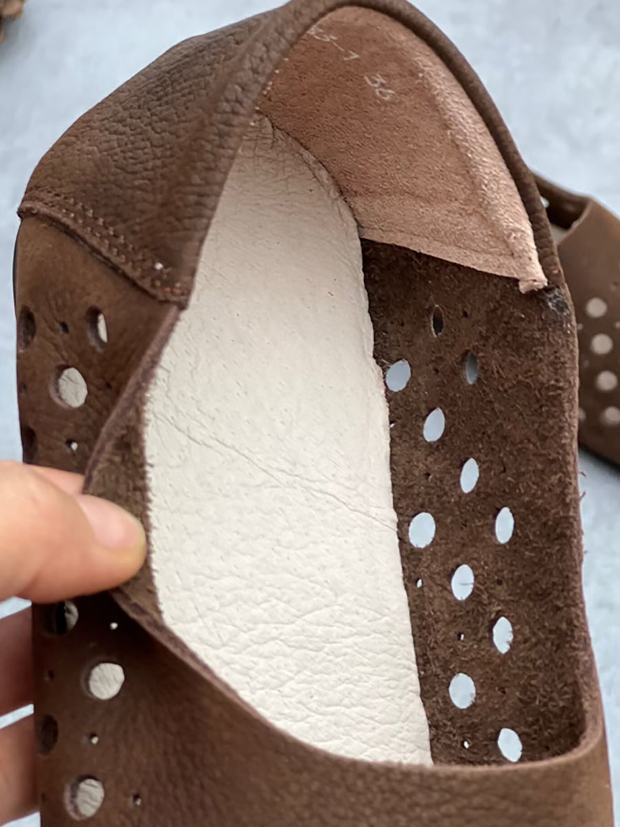 Summer Geniune Leather Hollow Out Flat Shoes Hh025