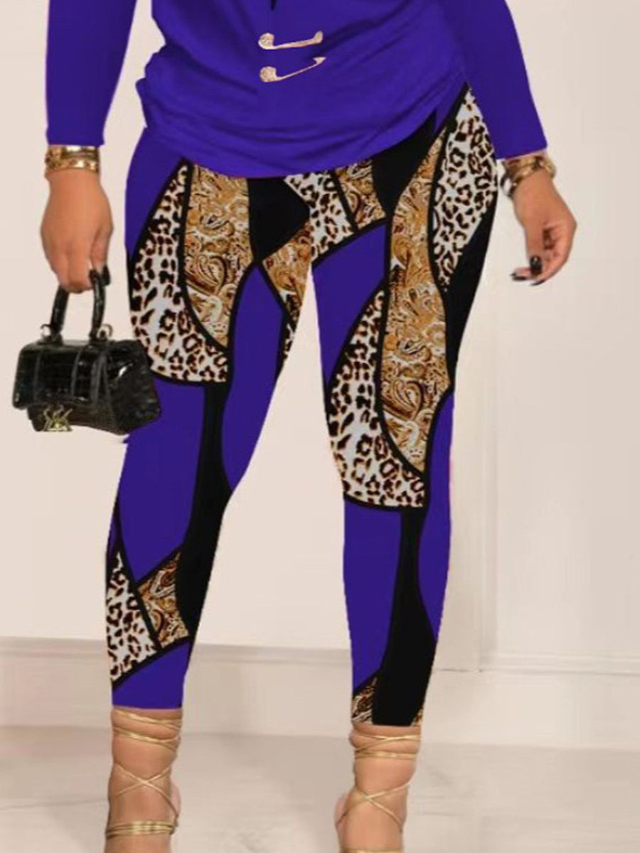 Faith Letter Leopard Print Pants Set Bo3050