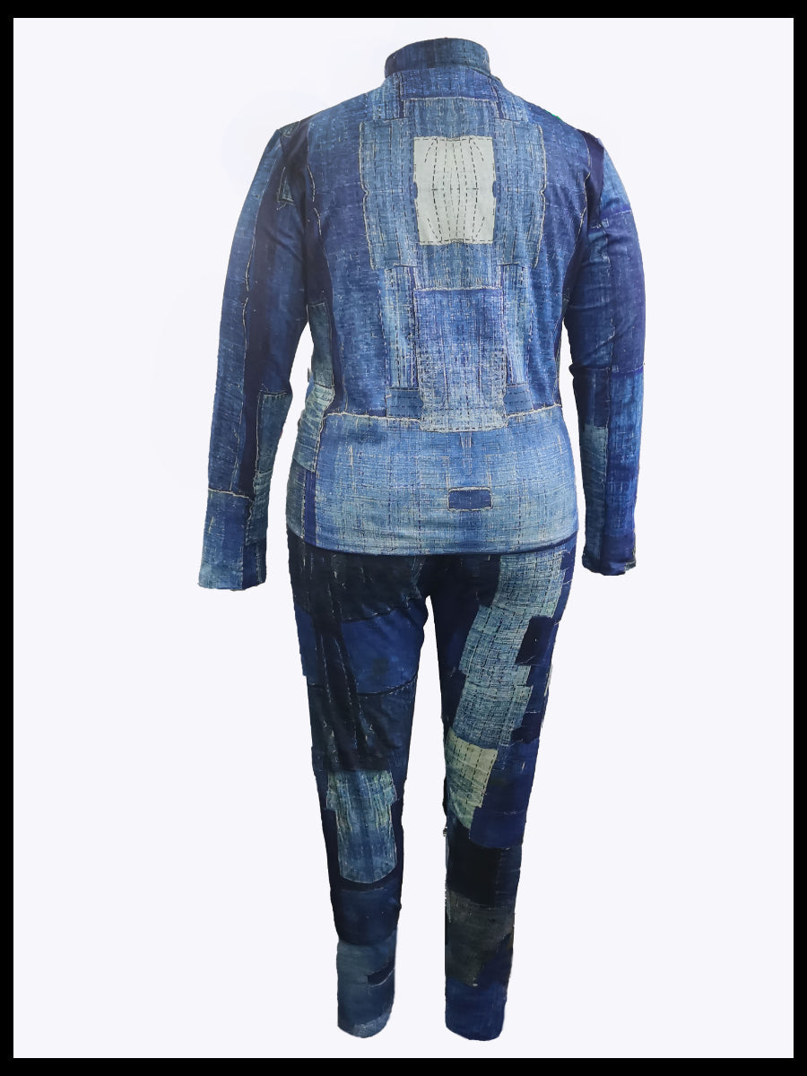 Imitaton Denim Pocket Design Regular Fit Pants Set Bo211