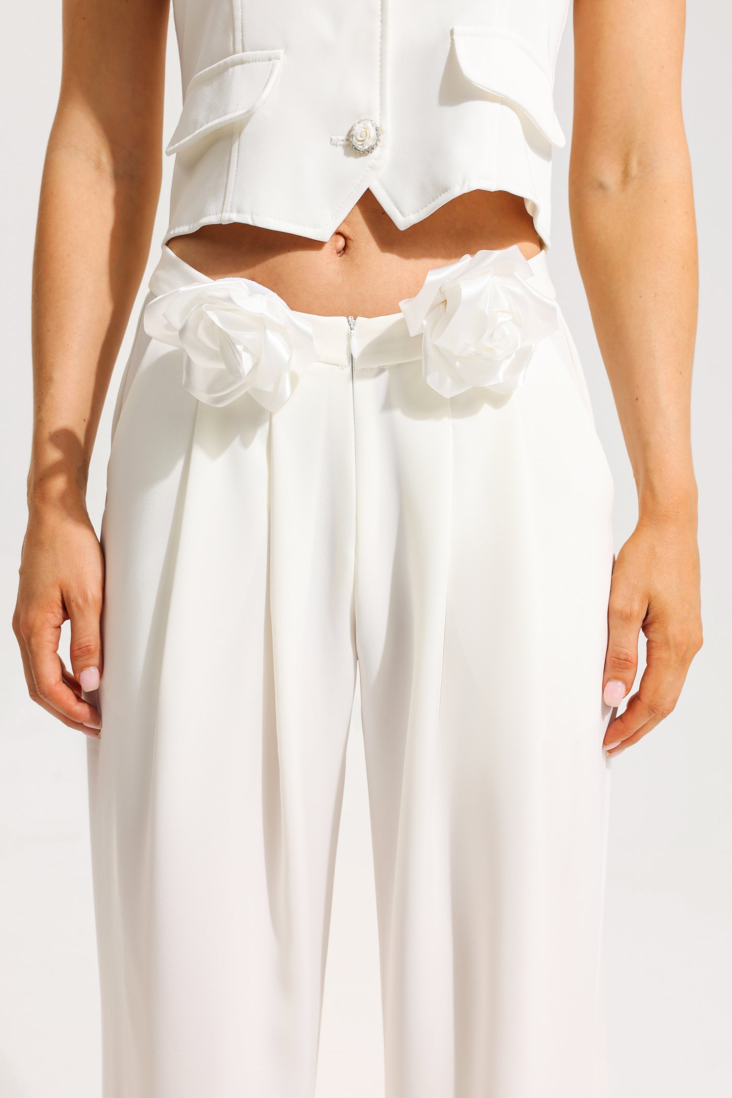Halter Neck Button Sleeveless Top & 3d Hight Waist Pants