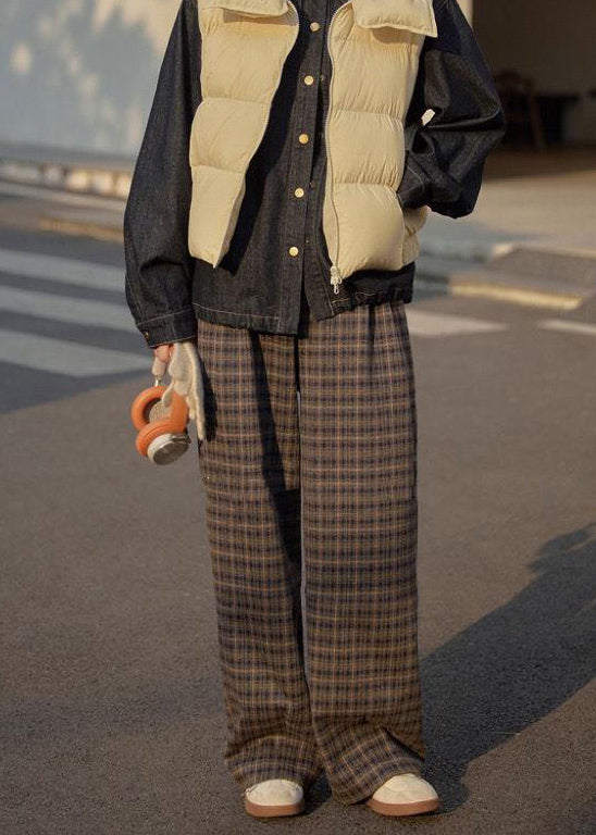 New Plaid High Waist Wide Leg Pants Fall Winter Rf008