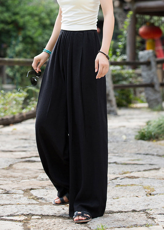 Summer New Elastic Waist Linen Loose Wide Leg Pants Lk036