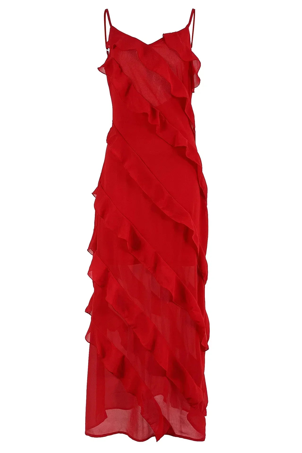 Chiffon Maxi Dress With Ruffles and Backless Split - Long Summer Wedding/christmas Party Outfit