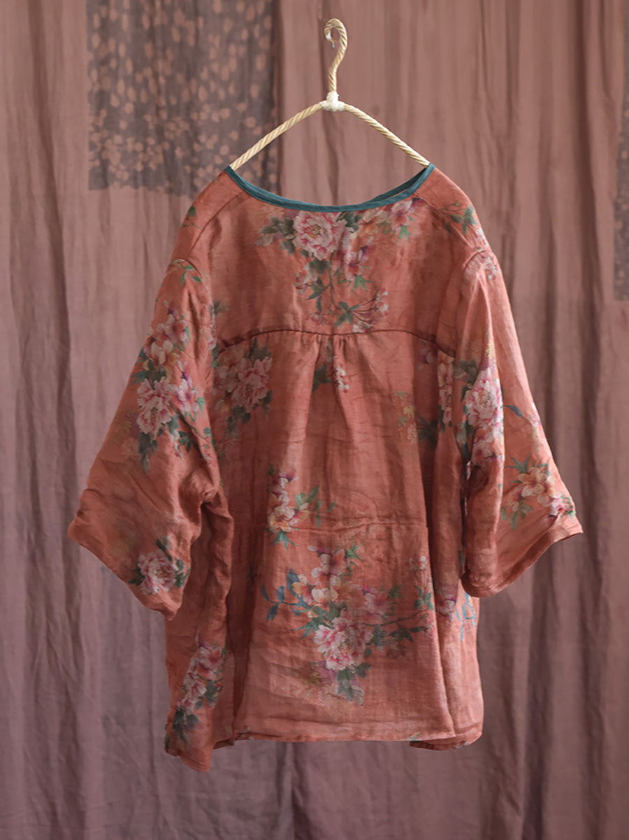Spring Strap Linen Blouse Hh056
