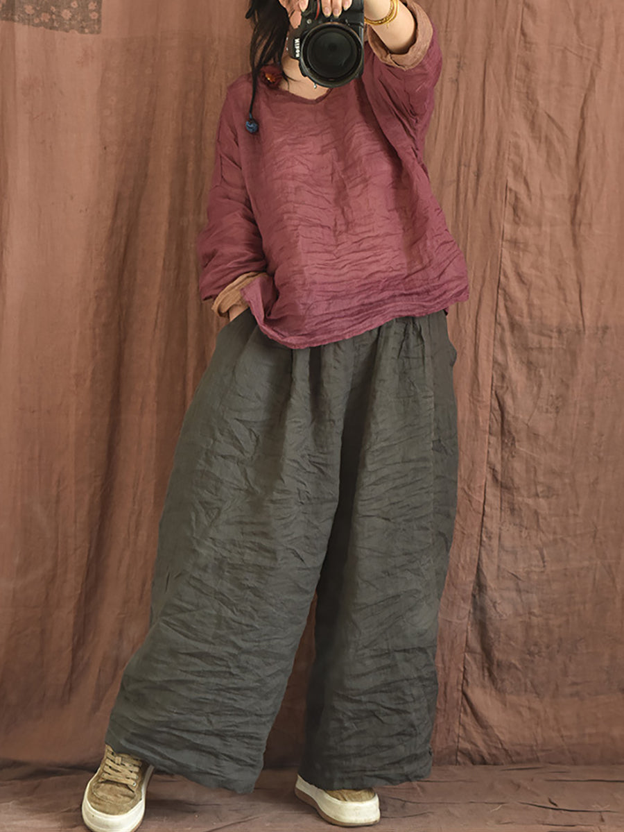 Summer Colorblock Loose Linen Pants Op1012