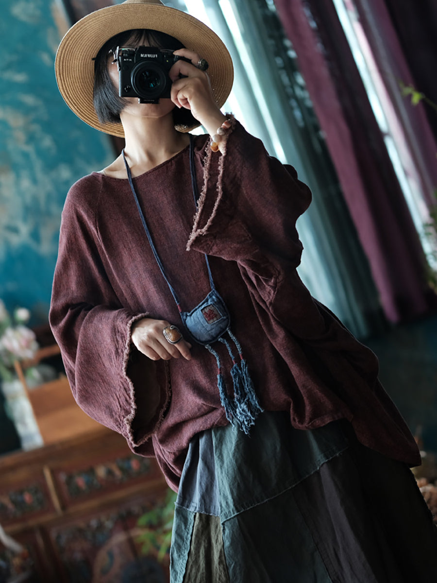 Raw-edge Loose Cotton Blouse As1045