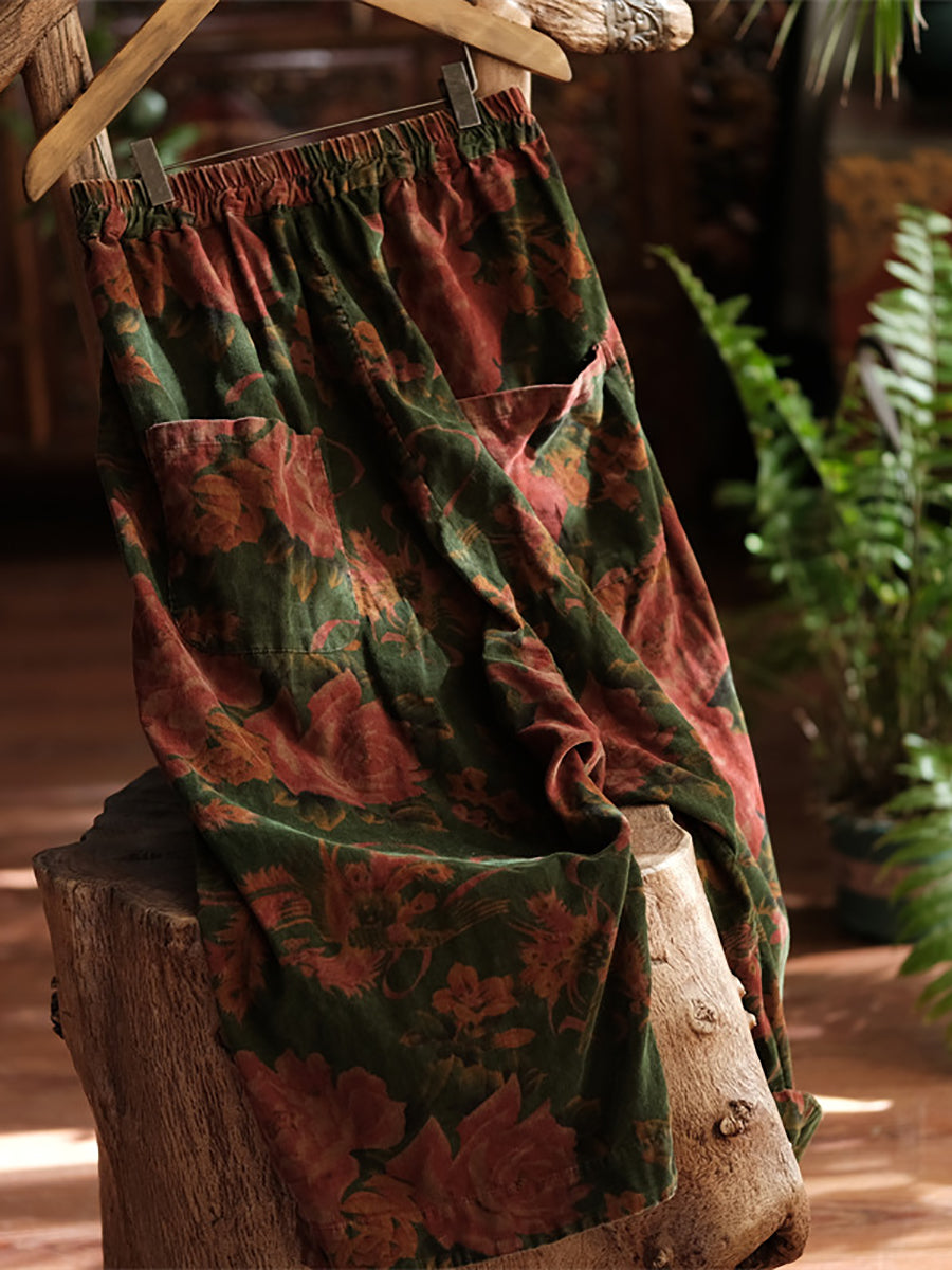 Autumn Flower Wide-leg 100%cotton Pants At1060