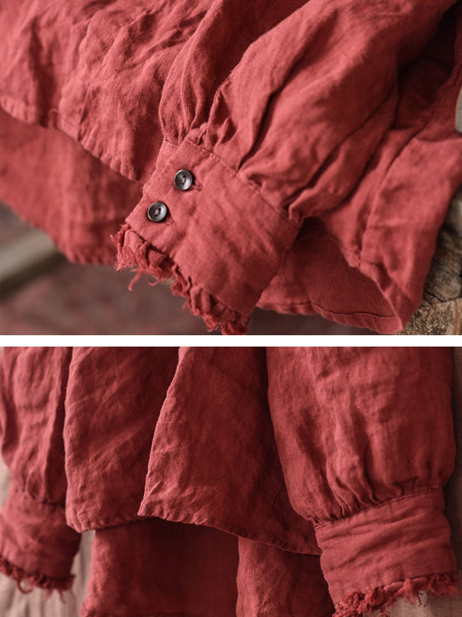 Autumn Button Raw-edge Linen Blouse Ai1044