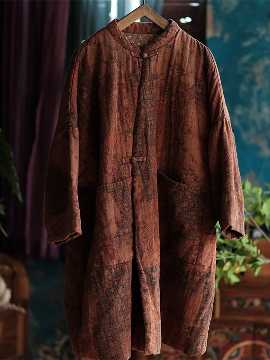 Winter Worn Flower Print Button Cotton Coat At1097