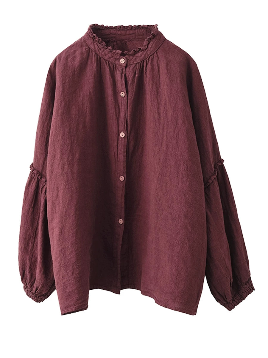 Autumn Stand Collar Button Blouse Ah1007